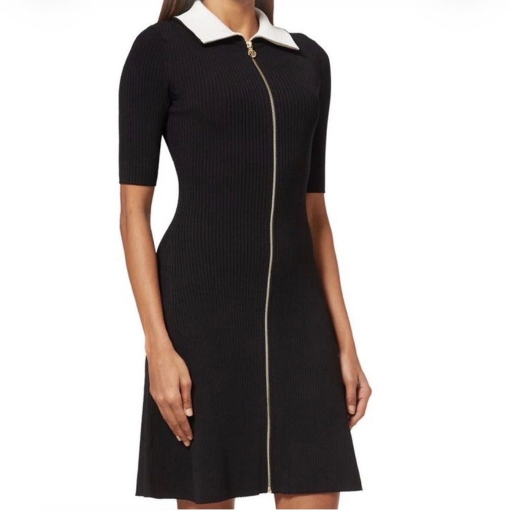 NWT Maje Roseta Knit Mini Dress FR 38 US M Black White Collar Full Zip witchy